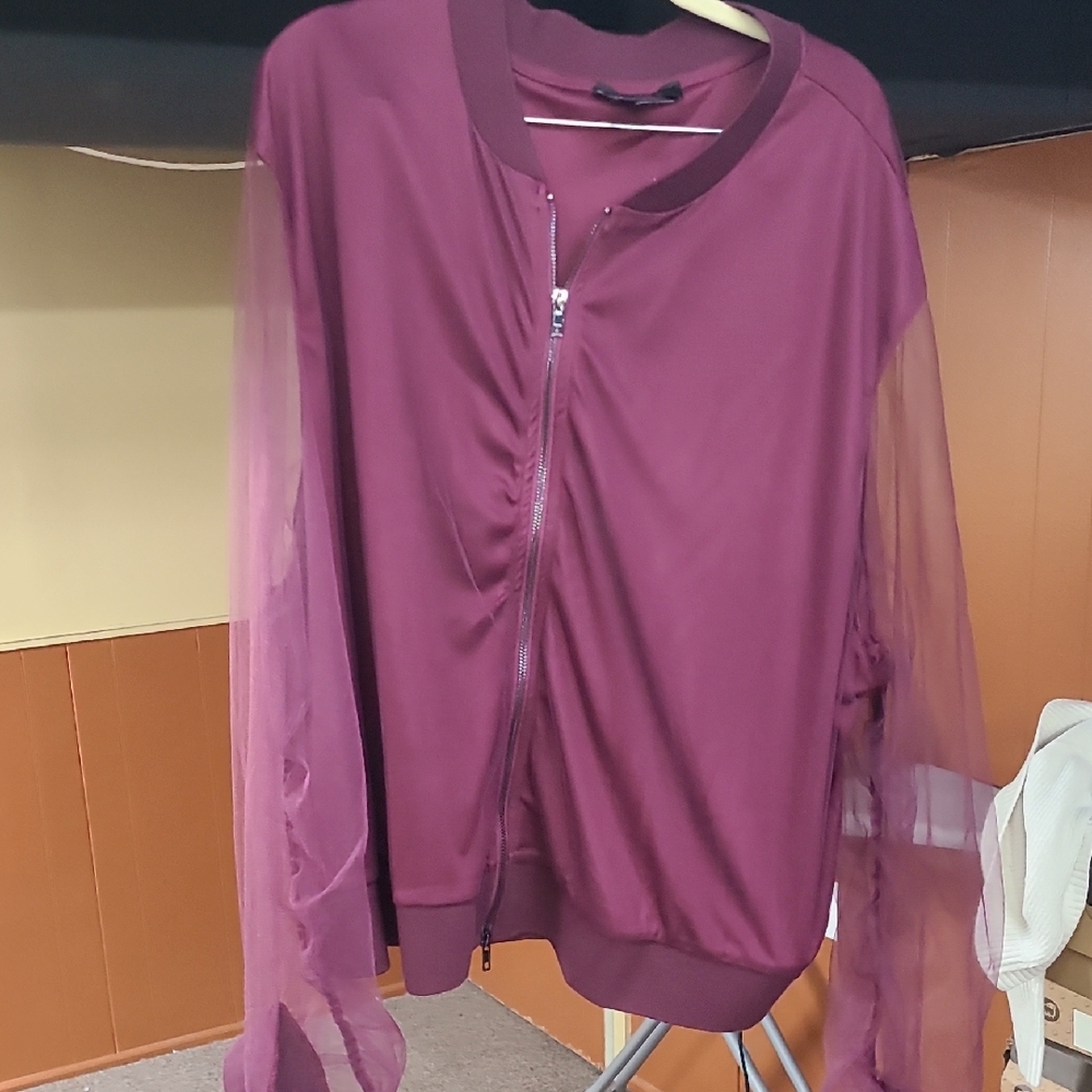Ashley Stewart Purple Bomber Jacket Zip-Up Casual